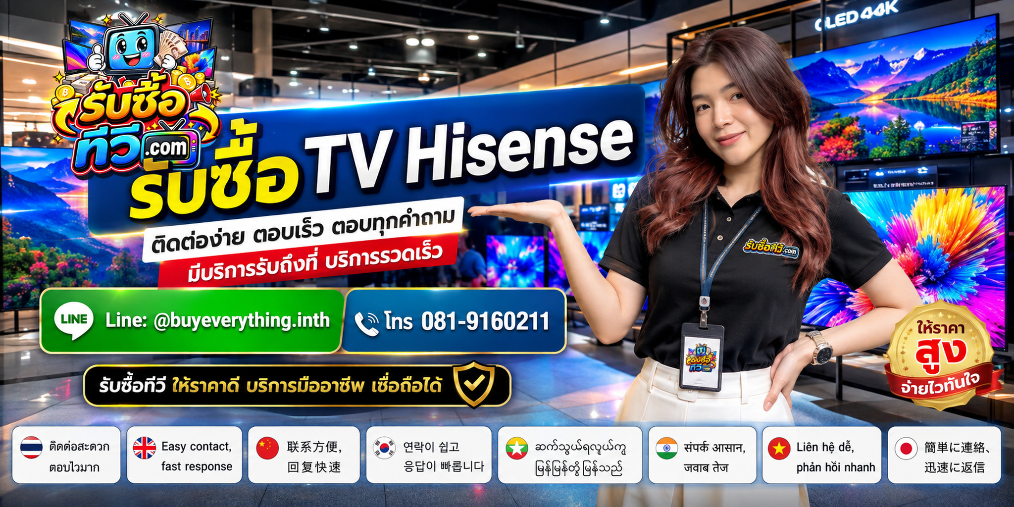 รับซื้อ TV Hisense ให้ราคาดี ติดต่อสะดวก ตอบเร็ว รับถึงที่ LINE @buyeverything.inth โทร 081-9160211